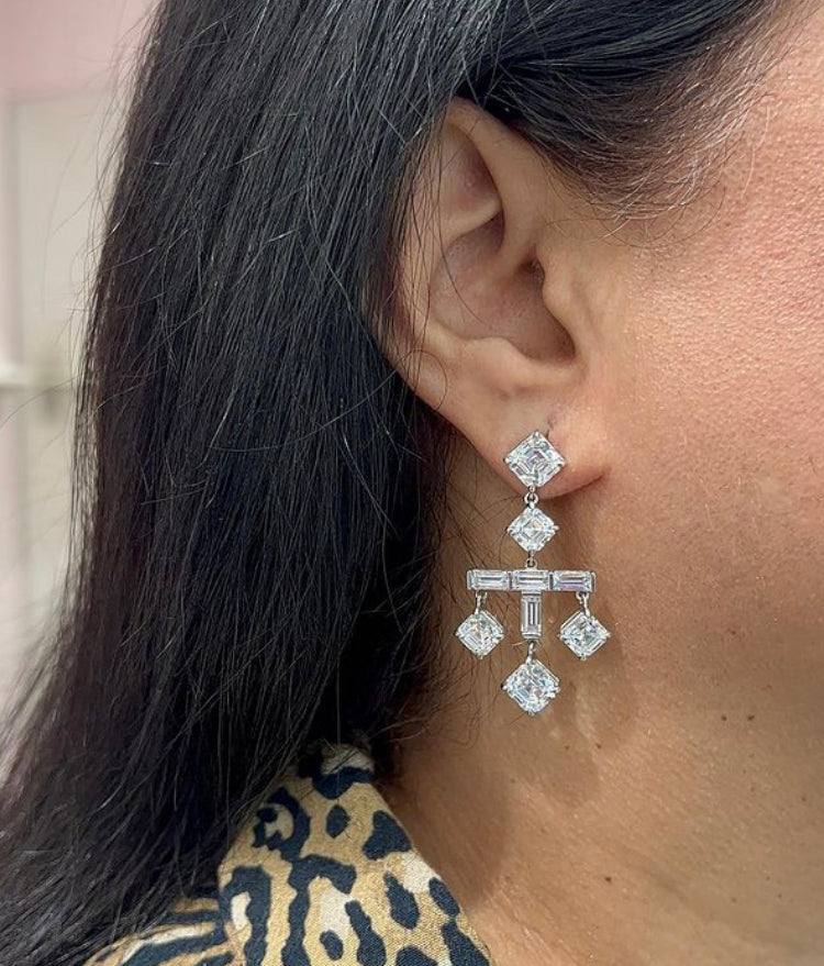 925 Silver Chandelier Swarovski Drop Earrings - Amrrutam