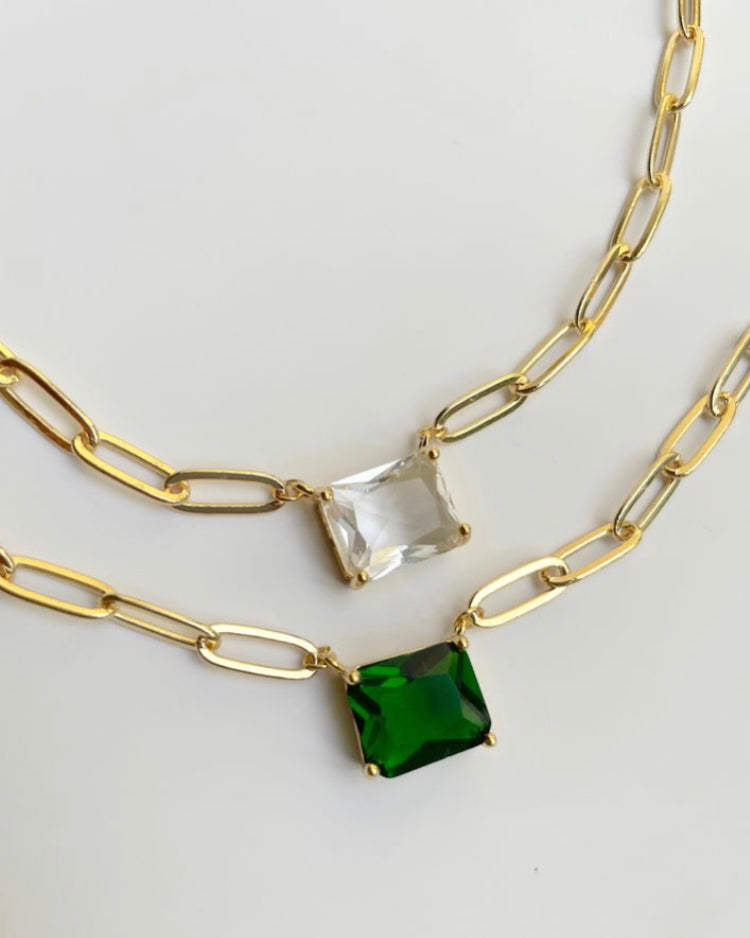 Green Chain Choker Necklace in 92.5 Silver - Amrrutam