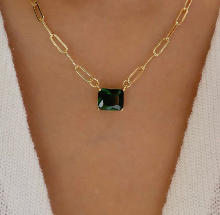Green Chain Choker Necklace in 92.5 Silver - Amrrutam