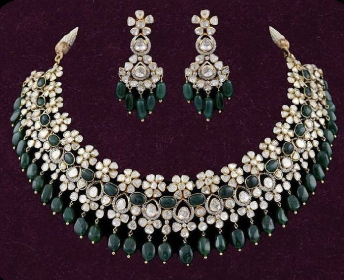 925 Silver Primakshya Polki Necklace Set - Amrrutam 