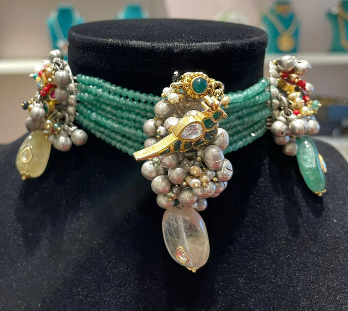925 Silver Chavi Peacock Choker Necklace - Amrrutam Jewellery