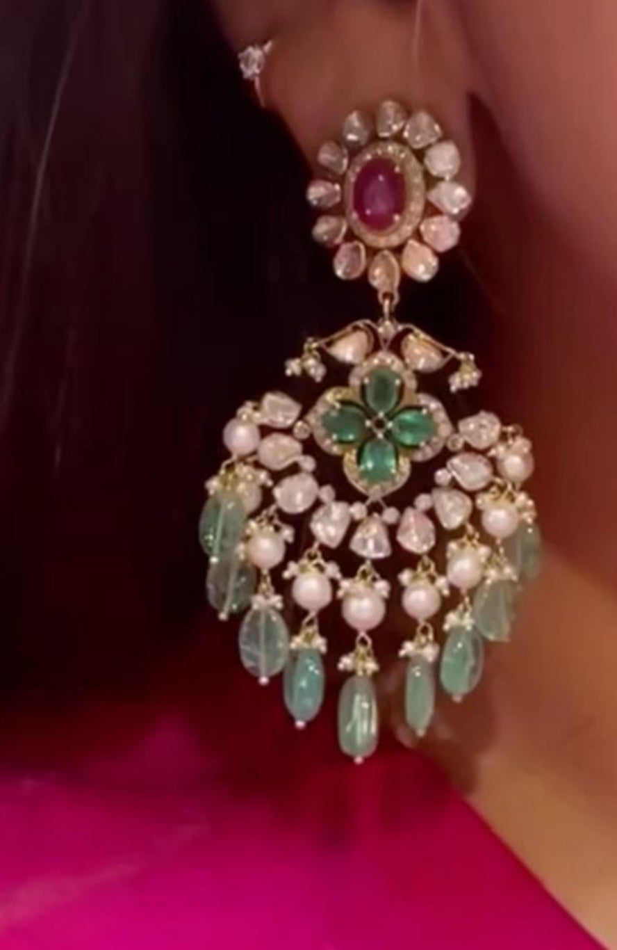 925 Silver Jagriti Polki Chandbali Earring - Amrrutam Jewellery