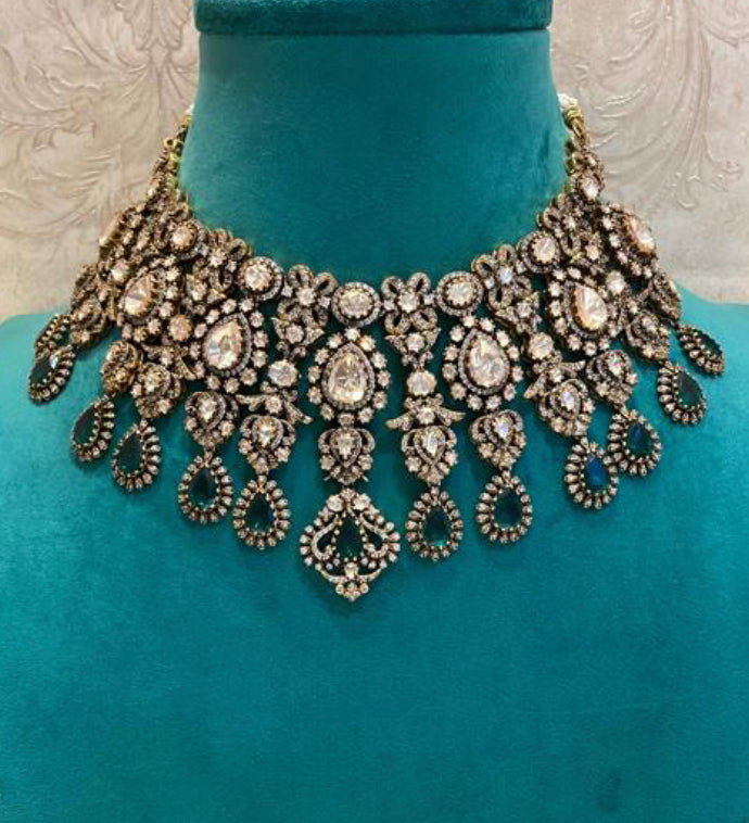 925 Silver Karnika Victorian Choker Necklace Set - Amrrutam 