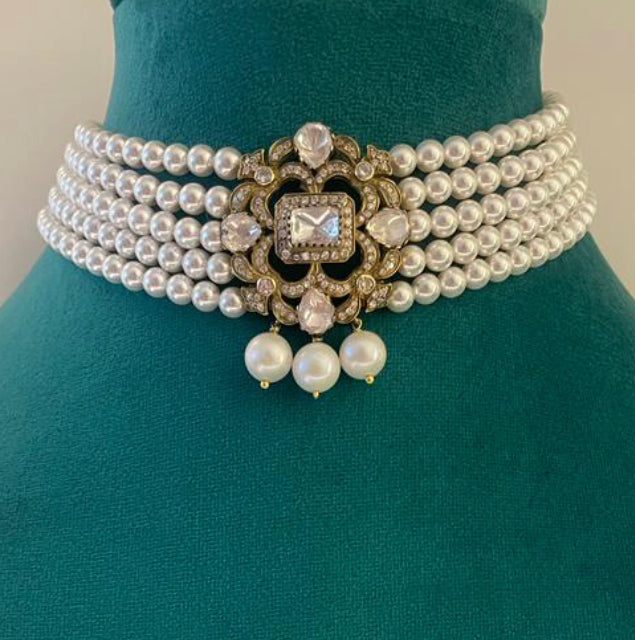 925 Silver Mayanka Victorian Choker Necklace - Amrrutam 
