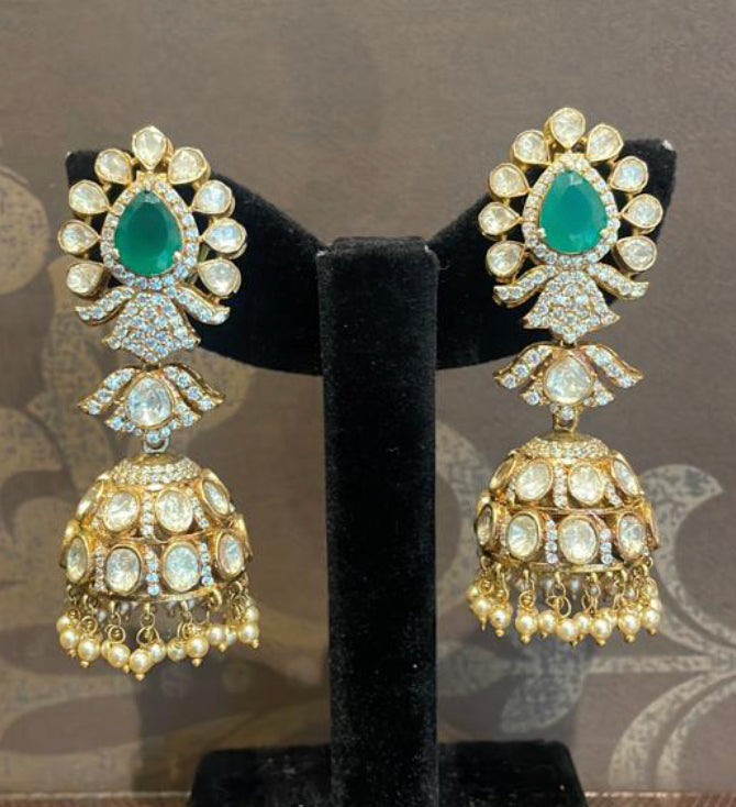 925 Silver Santosha Polki Jhumka Earring - Amrrutam 