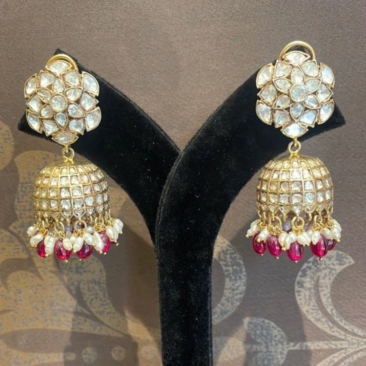 925 Silver Amalthea Polki Jhumka Earring - Amrrutam 