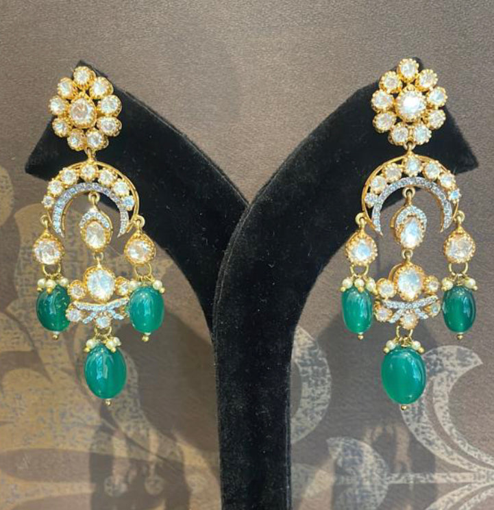 925 Silver Chandrapura Polki Chandbali Earring - Amrrutam 