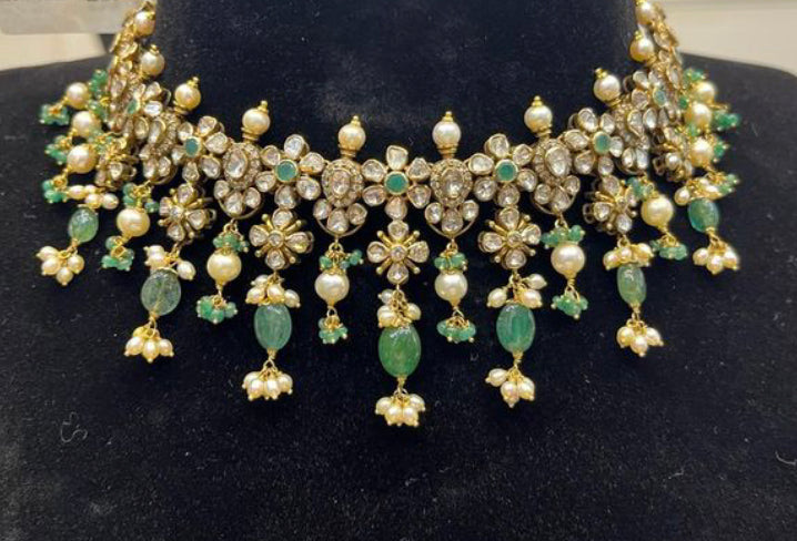 925 Silver Kiasa Polki Necklace - Amrrutam Jewellery