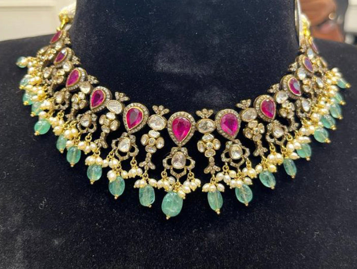 925 Silver Farah Polki Necklace - Amrrutam Jewellery