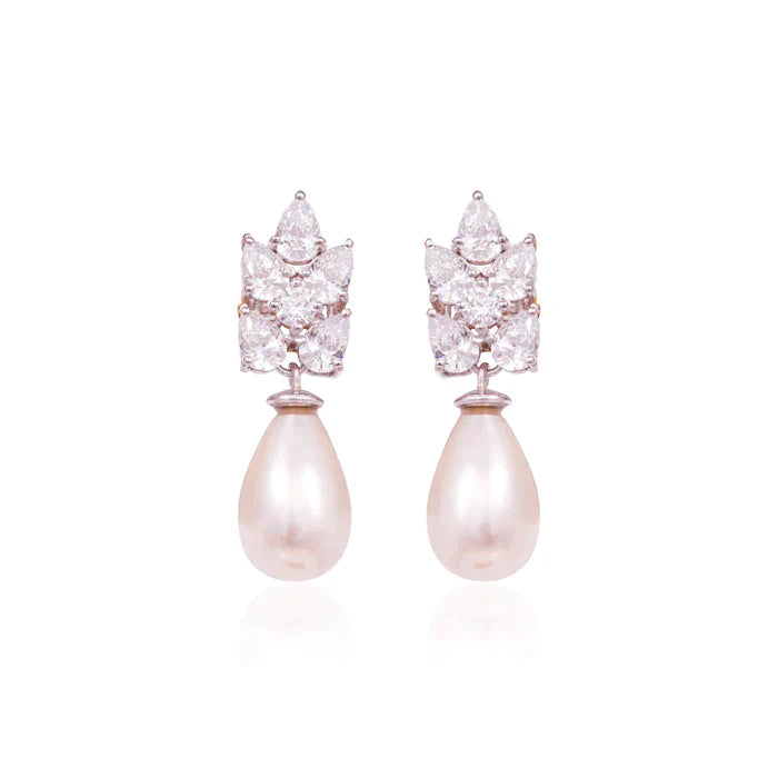 925 Silver Doris CZ Pearl Earrings - Amrrutam 