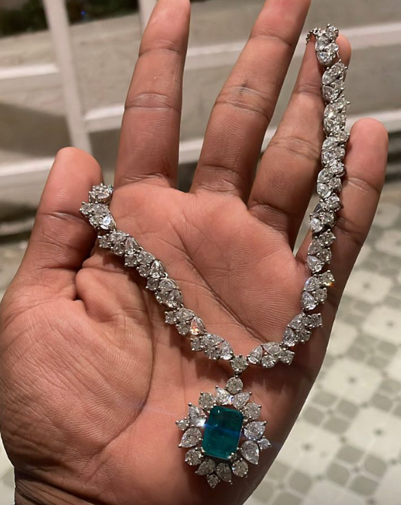 925 Silver Navina Emerald CZ Necklace - Amrrutam Jewellery