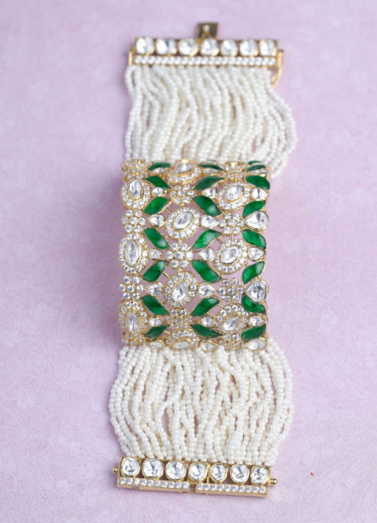 925 Silver Green Pearl Bracelet - Amrrutam