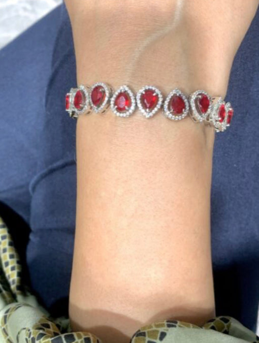 925 Silver Rena Ruby Swarovski Bracelet - Amrrutam 