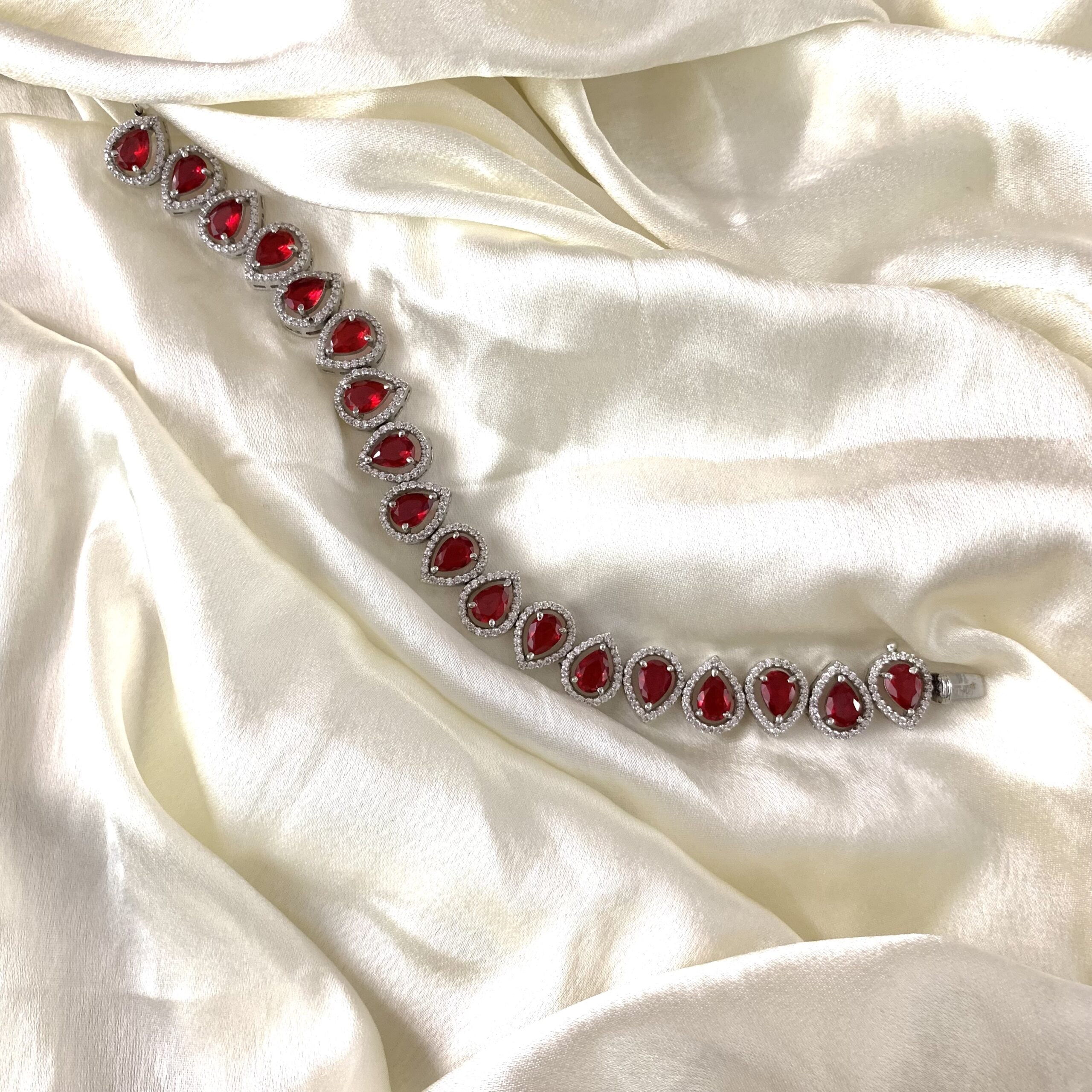 925 Silver Rena Ruby Swarovski Bracelet - Amrrutam 