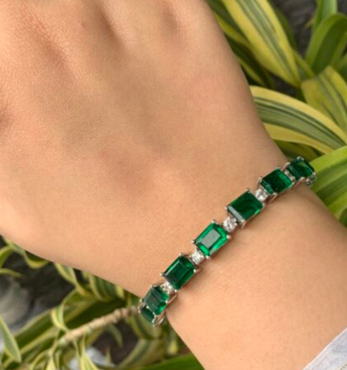 925 Silver Henessey Emerald Swarovski Bracelet - Amrrutam 