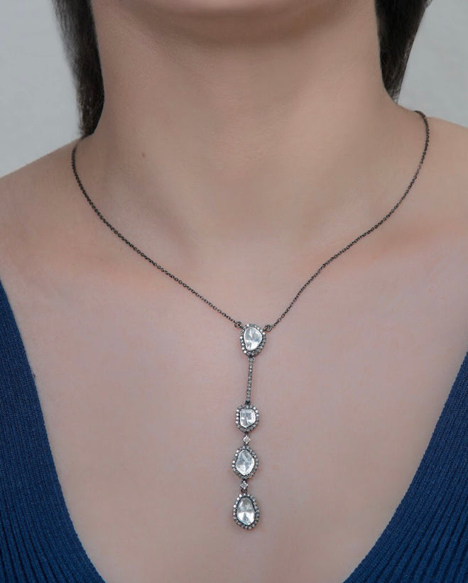 925 Silver Ivy Uncut Diamond Necklace - Amrrutam 