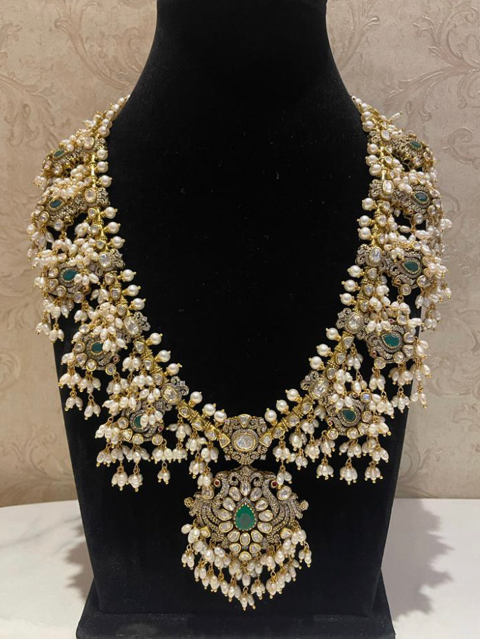 925 Silver Kaushalya Polki Victorian Necklace - Amrrutam 