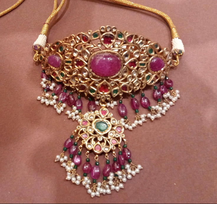 925 Silver Neer Polki Choker Necklace - Amrrutam Jewellery