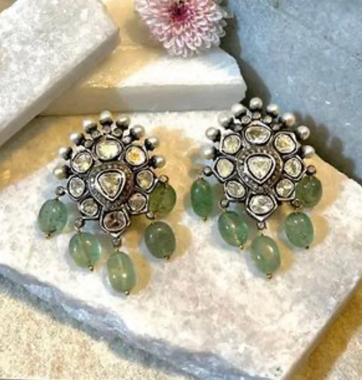 925 Silver Venitian Emerald And Uncut Diamond Choker Necklace - Amrrutam