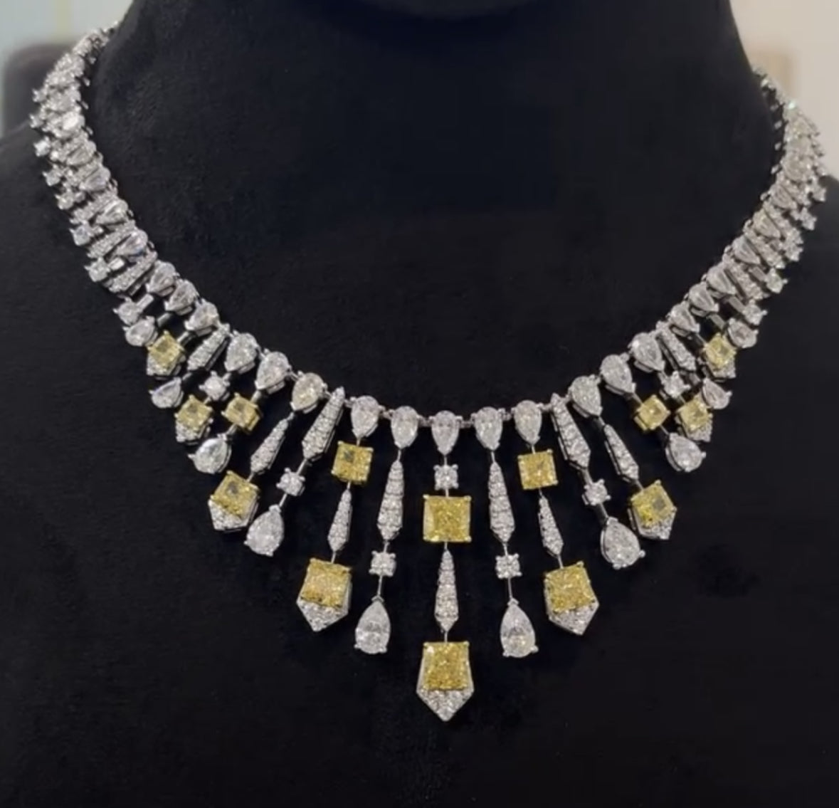 Yellow Sapphire and Swarovski Crystal Necklace for Women's Cocktails
