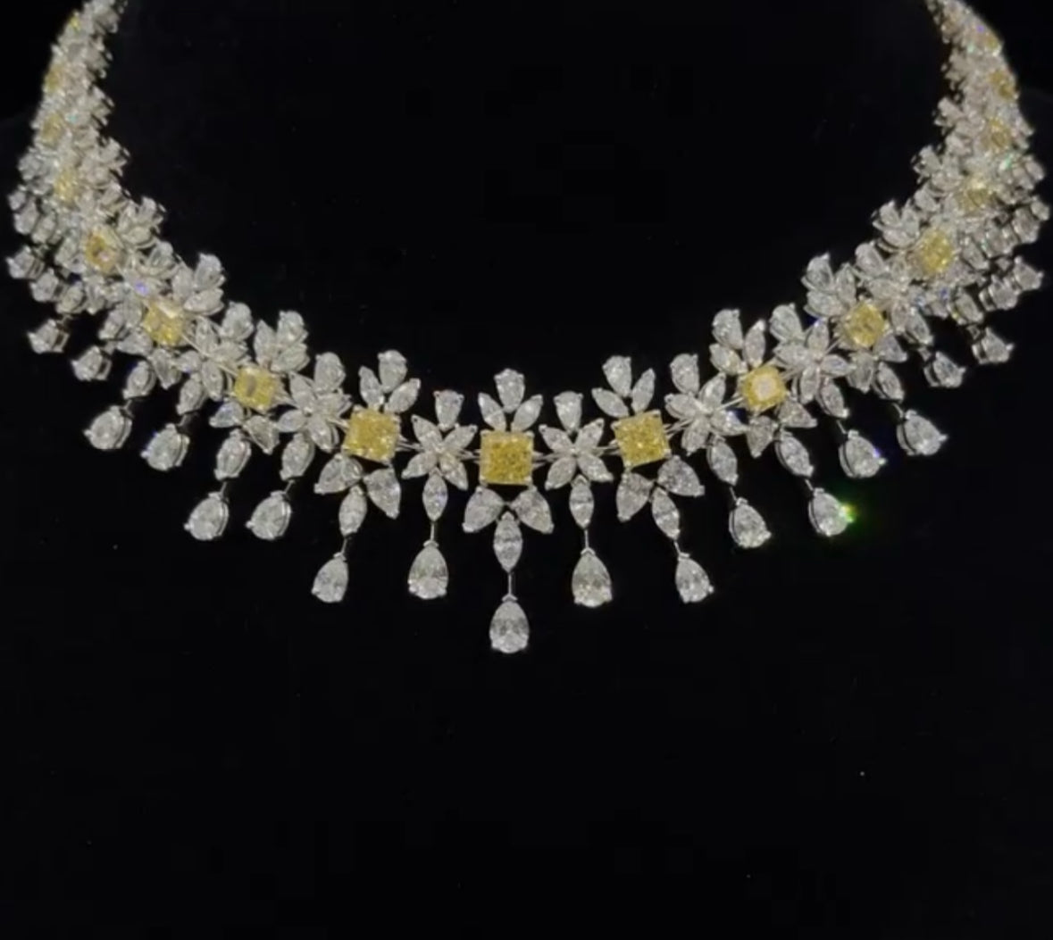 925 Sterling Silver Necklace Set with Yellow Sapphire or Citrine Swarovski Crystals for Cocktail Events