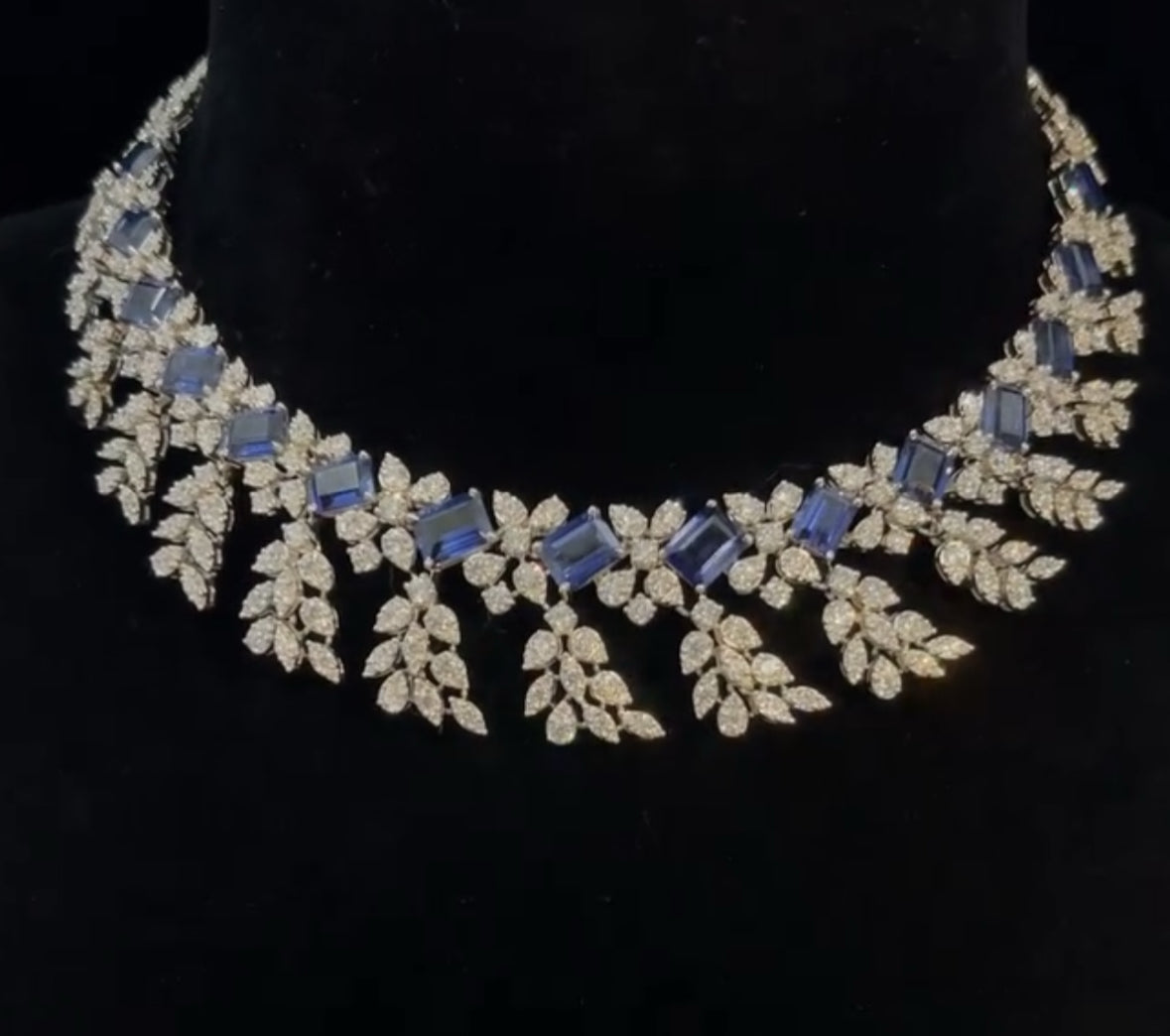 925 Silver Necklace Set featuring a Tanzanite Swarovski crystal, ideal cocktail jewelry for women.
