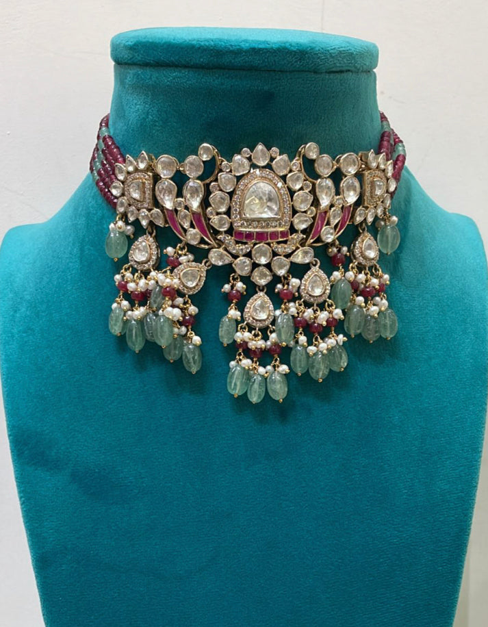 925 Silver Tanasha Kundan Choker Necklace - Amrrutam Jewellery