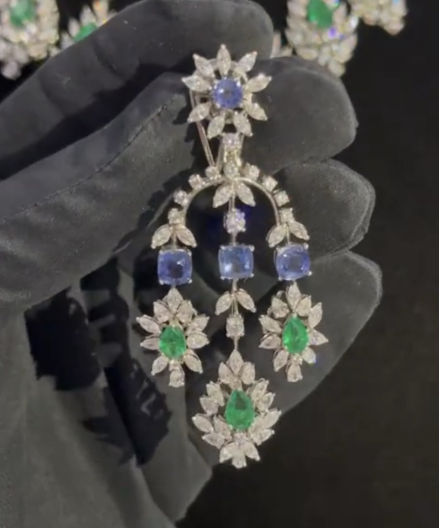 925 Silver Tanzanite & Emerald Necklace Set