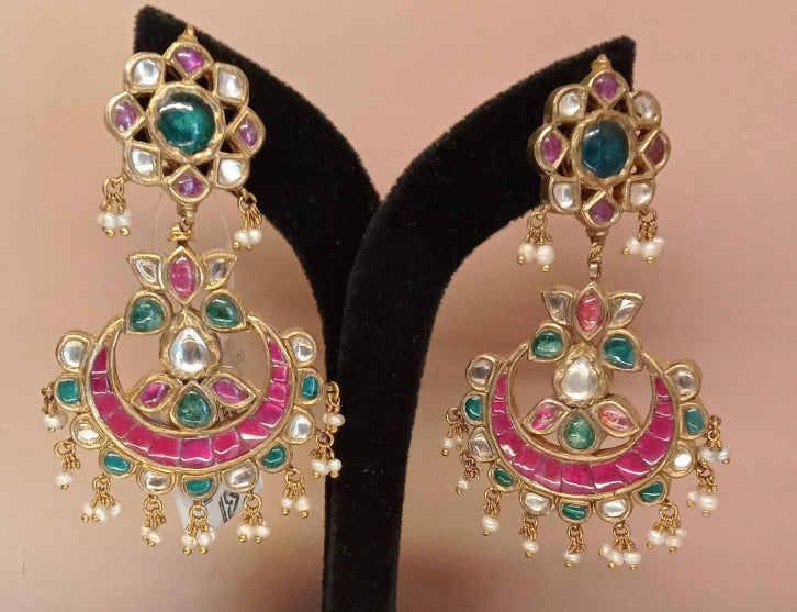 925 Silver Khubera Polki Drop Earring - Amrrutam Jewellery