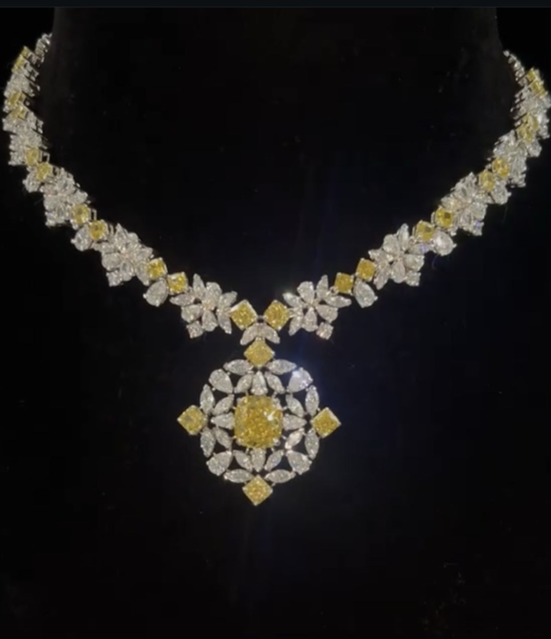 Elegant Women's Necklace Set: Yellow Gemstone (Sapphire/Citrine) with Swarovski on 925 Silver, Perfect for Cocktails

