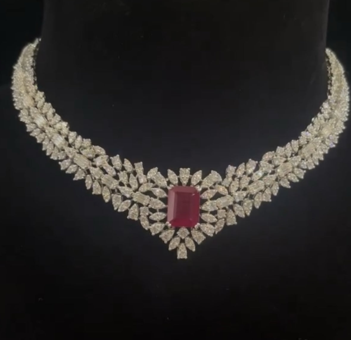 Ruby Swarovski Choker Necklace In 925 Sterling Silver 
