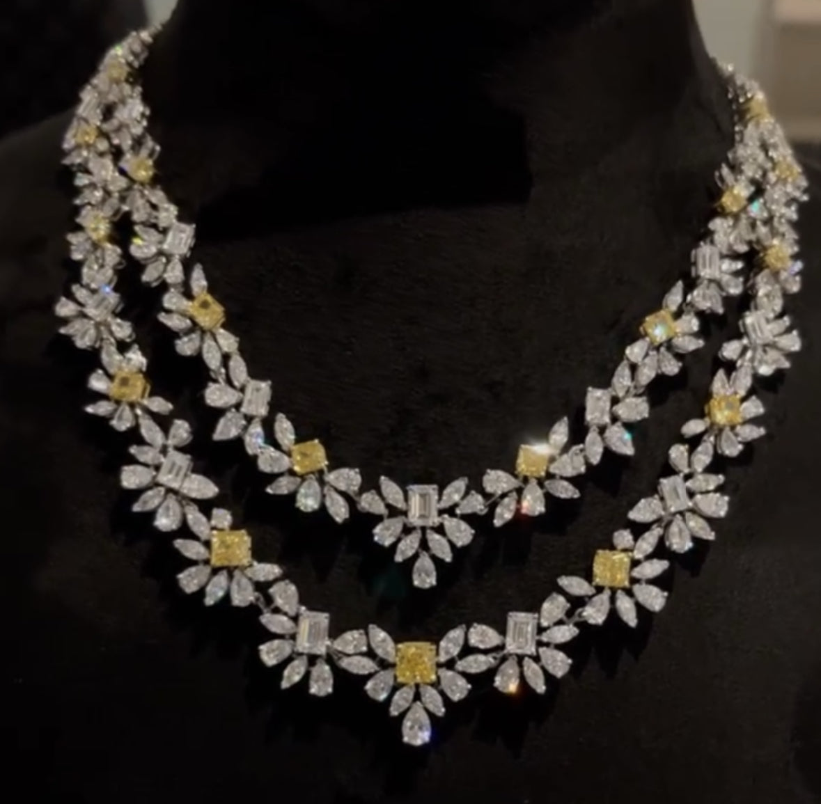 Elegant Women's Necklace Set: Yellow Gemstone (Sapphire/Citrine) with Swarovski on 925 Silver, Perfect for Cocktails

