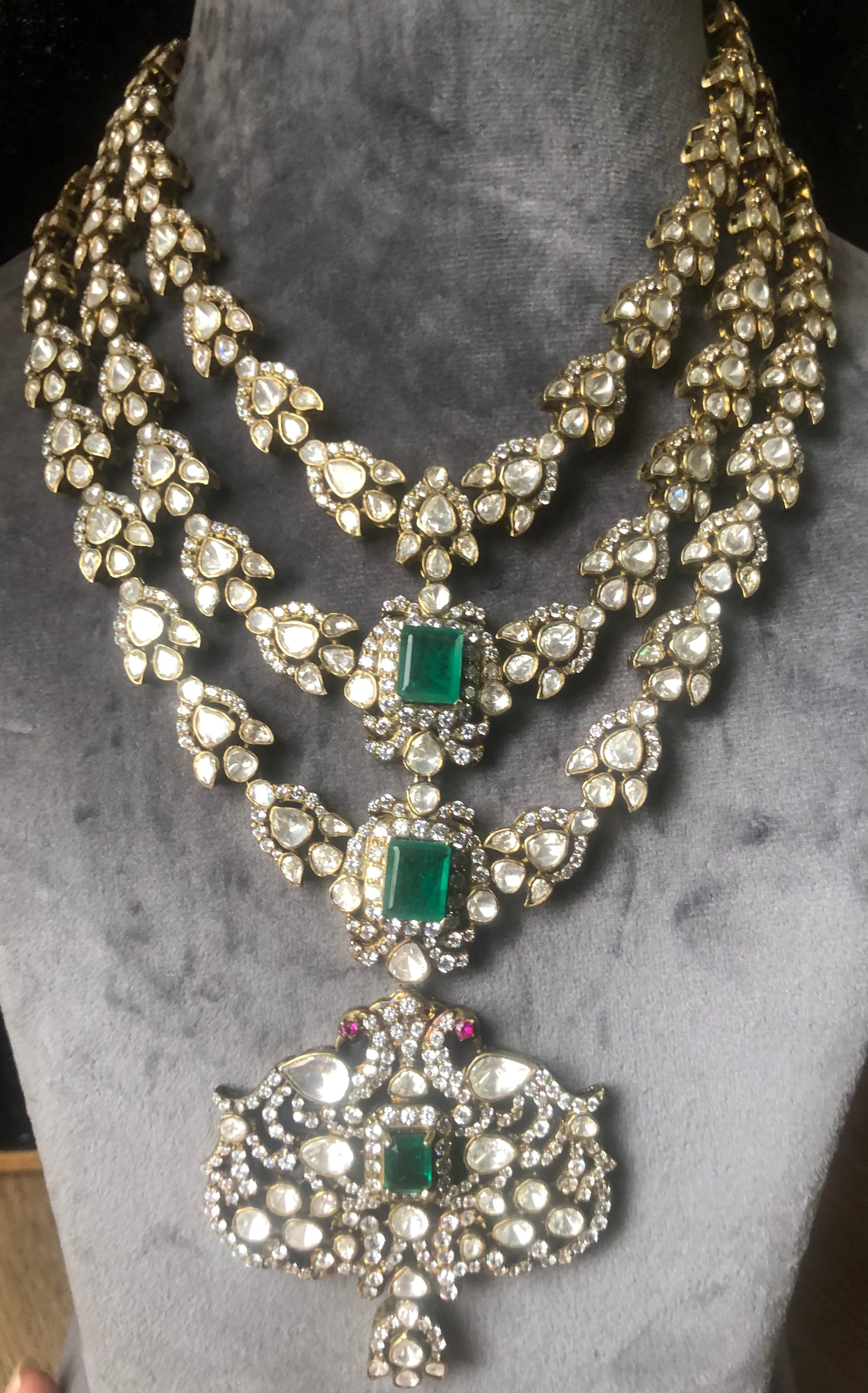 925 Silver Nirvaya Polki Emerald Bridal Necklace - Amrrutam Jewellery