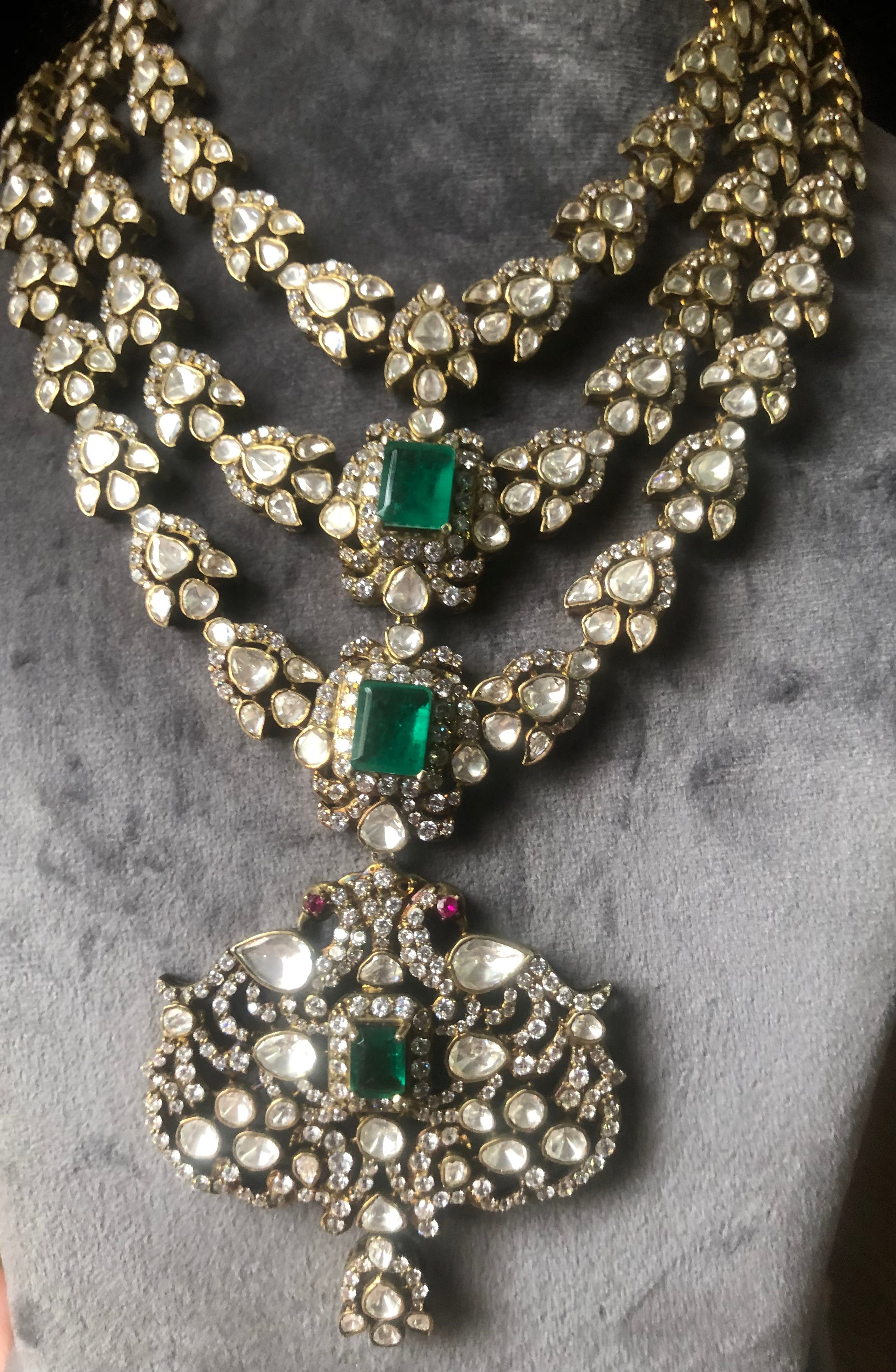 925 Silver Nirvaya Polki Emerald Bridal Necklace - Amrrutam Jewellery