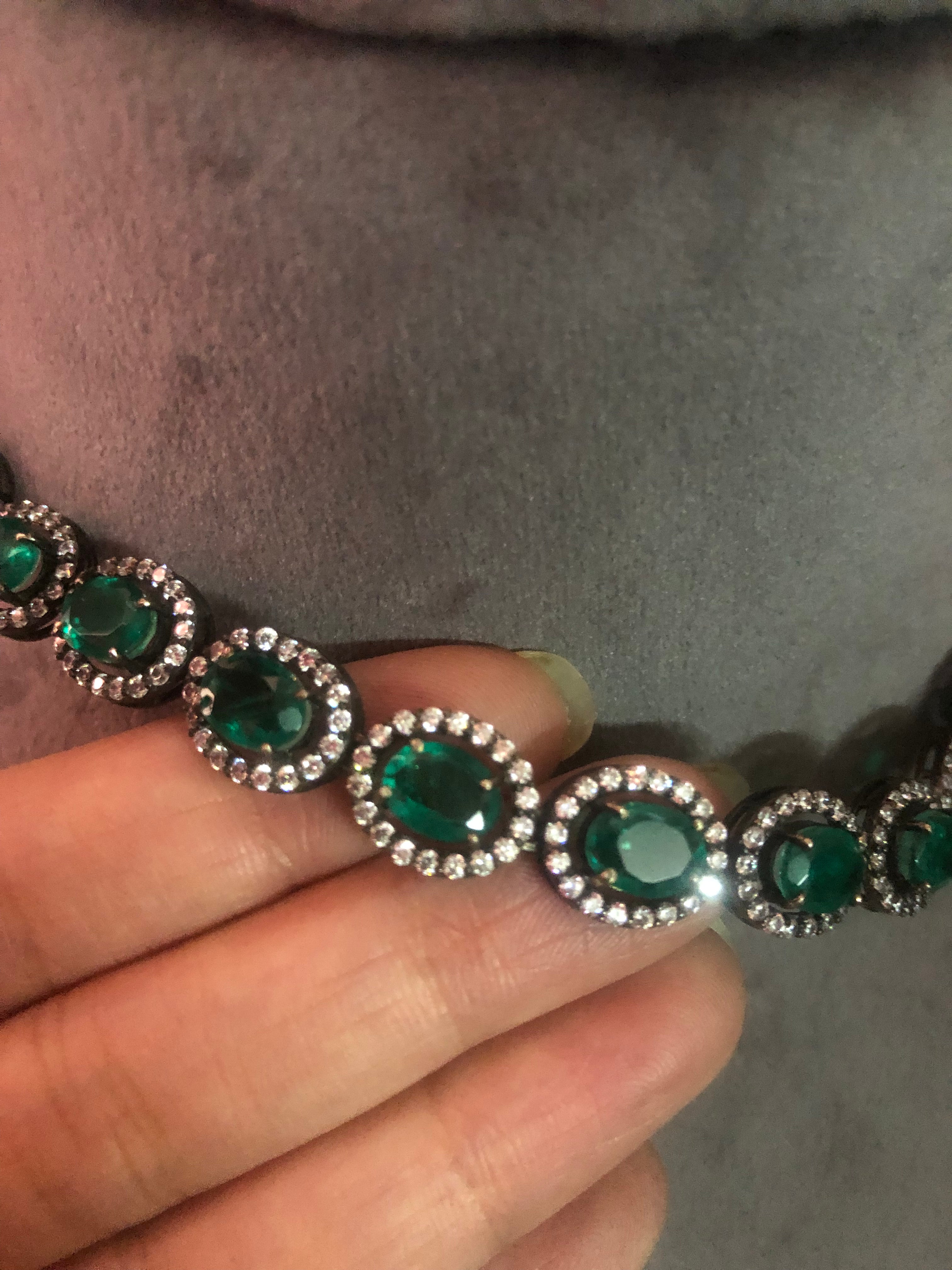 925 Silver Maahi Modern Emerald Necklace - Amrrutam Jewellery