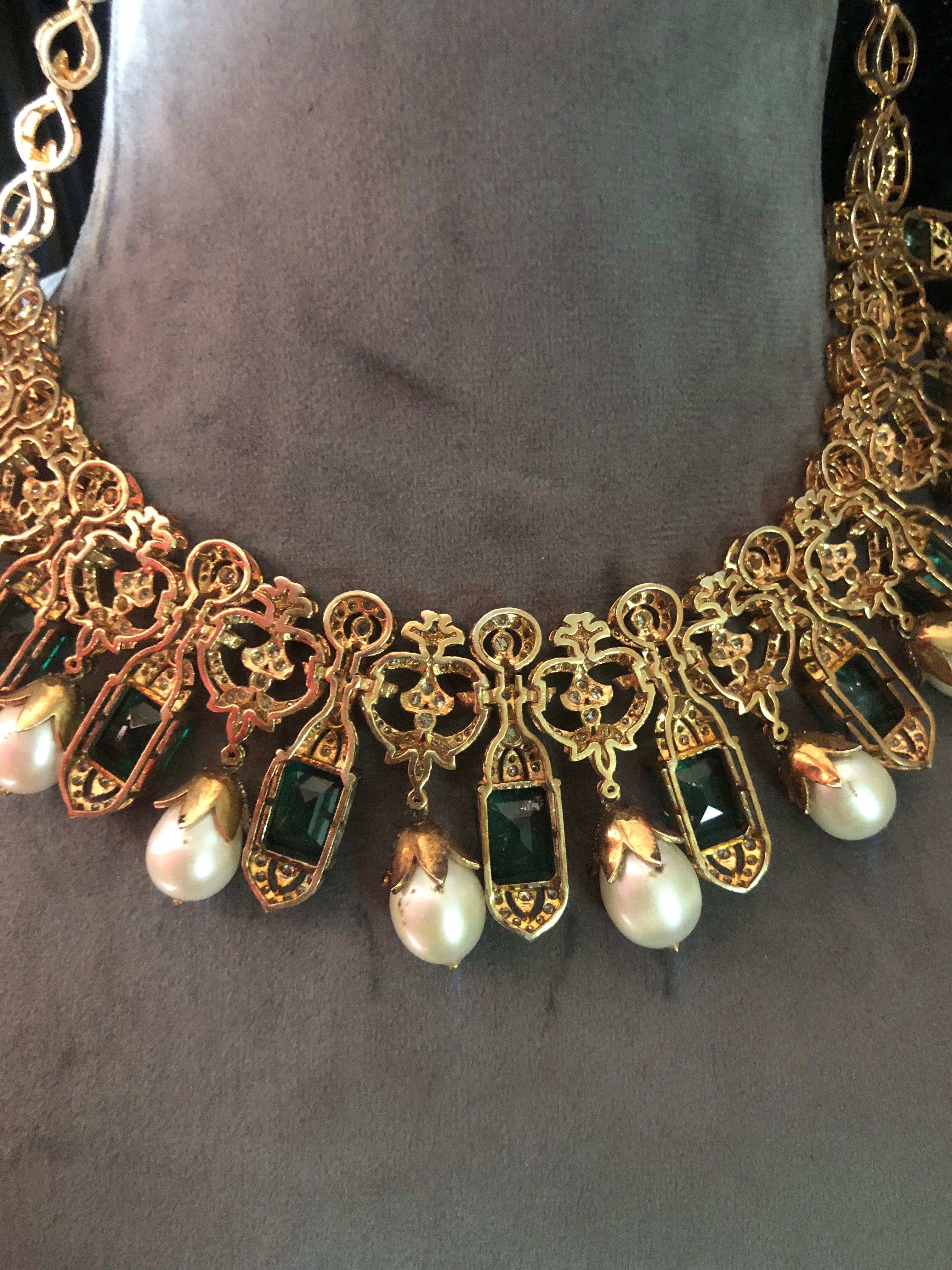 925 Silver Tamannah Modern Polki Emerald Necklace - Amrrutam Jewellery