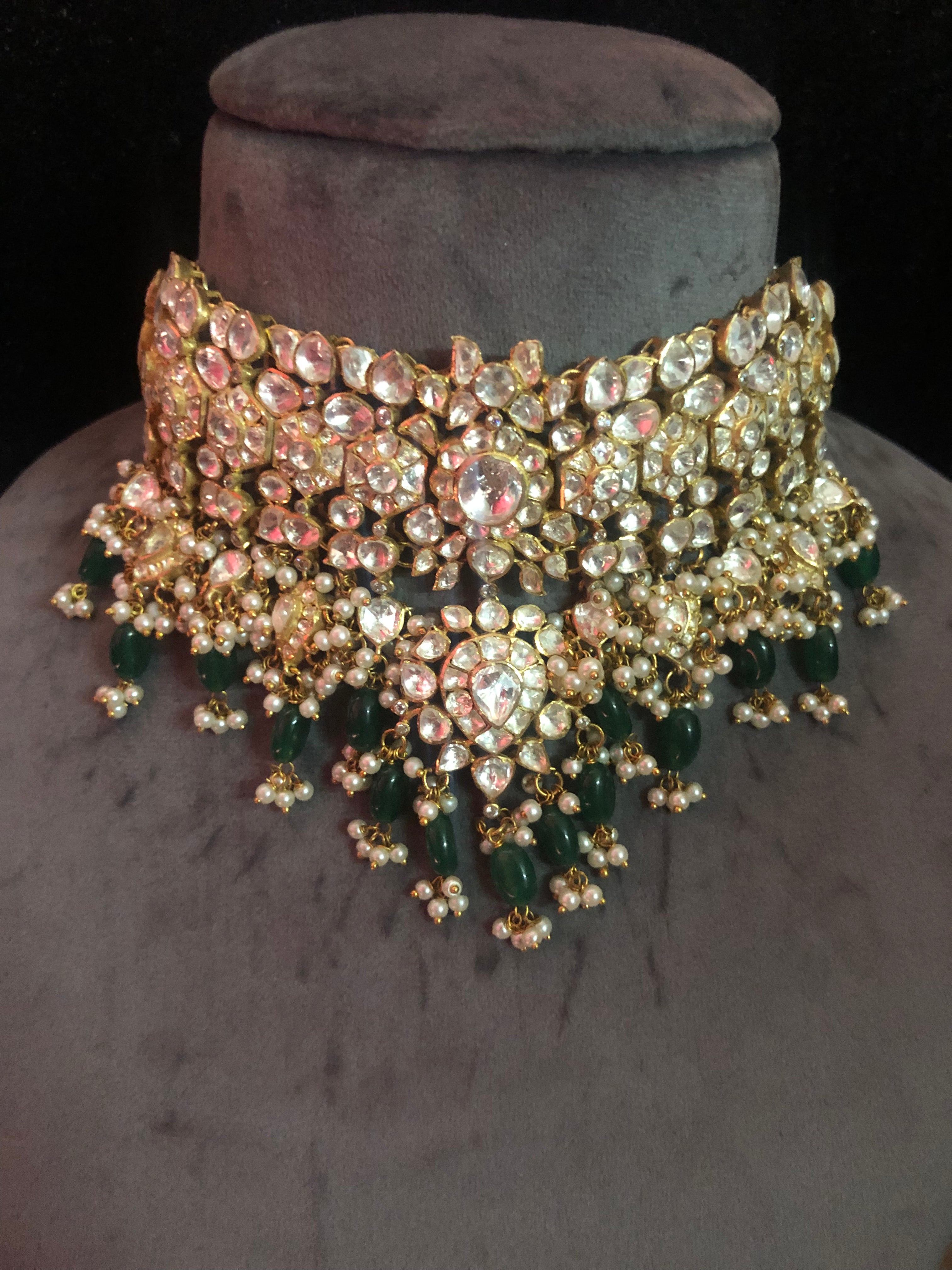 925 Silver Naveya Polki Choker Necklace - Amrrutam Jewellery