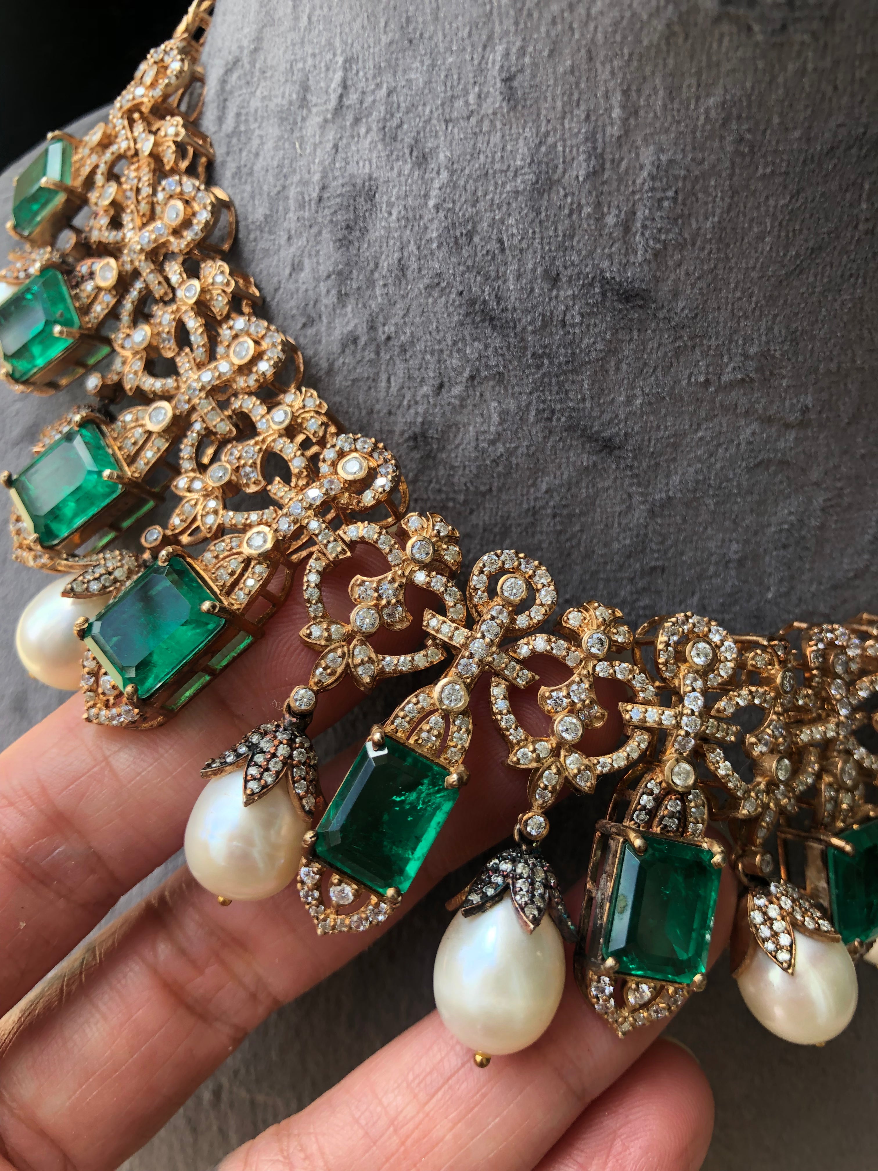 925 Silver Tamannah Modern Polki Emerald Necklace - Amrrutam Jewellery