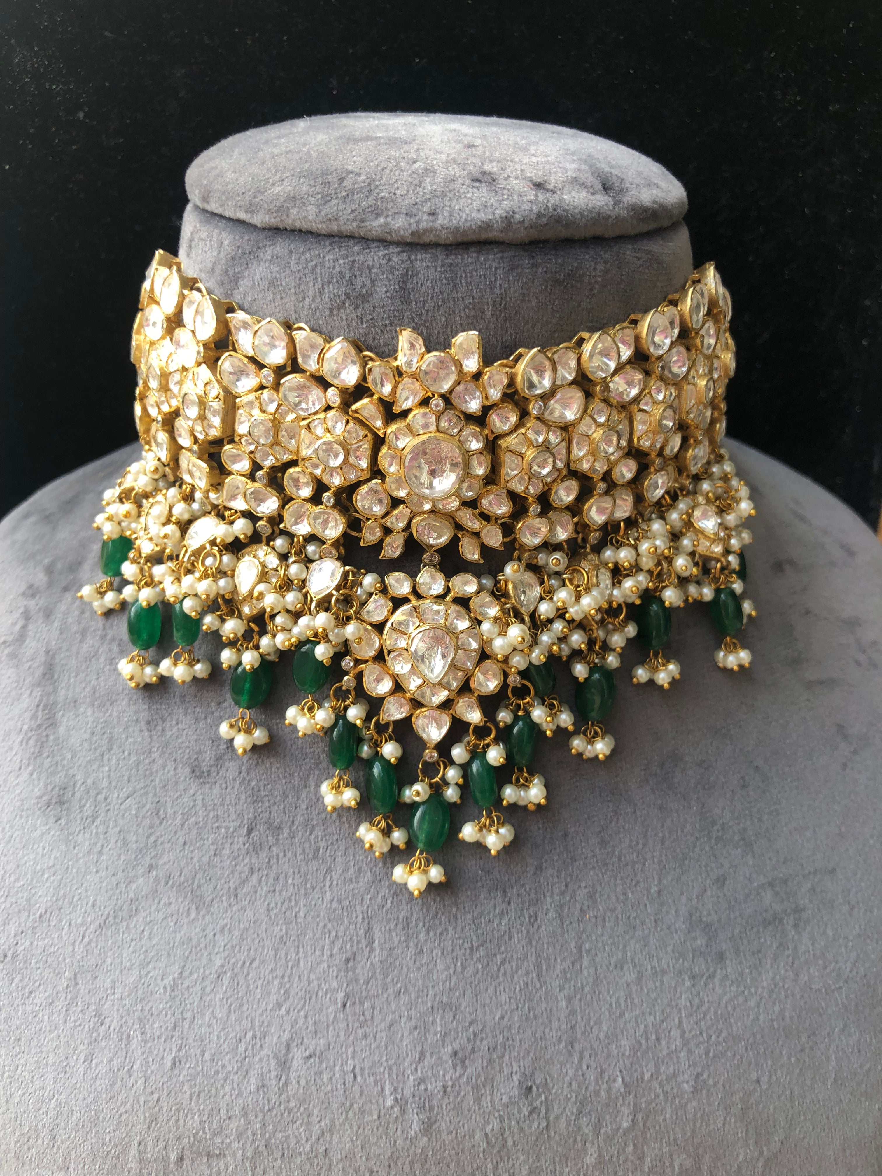 925 Silver Naveya Polki Choker Necklace - Amrrutam Jewellery