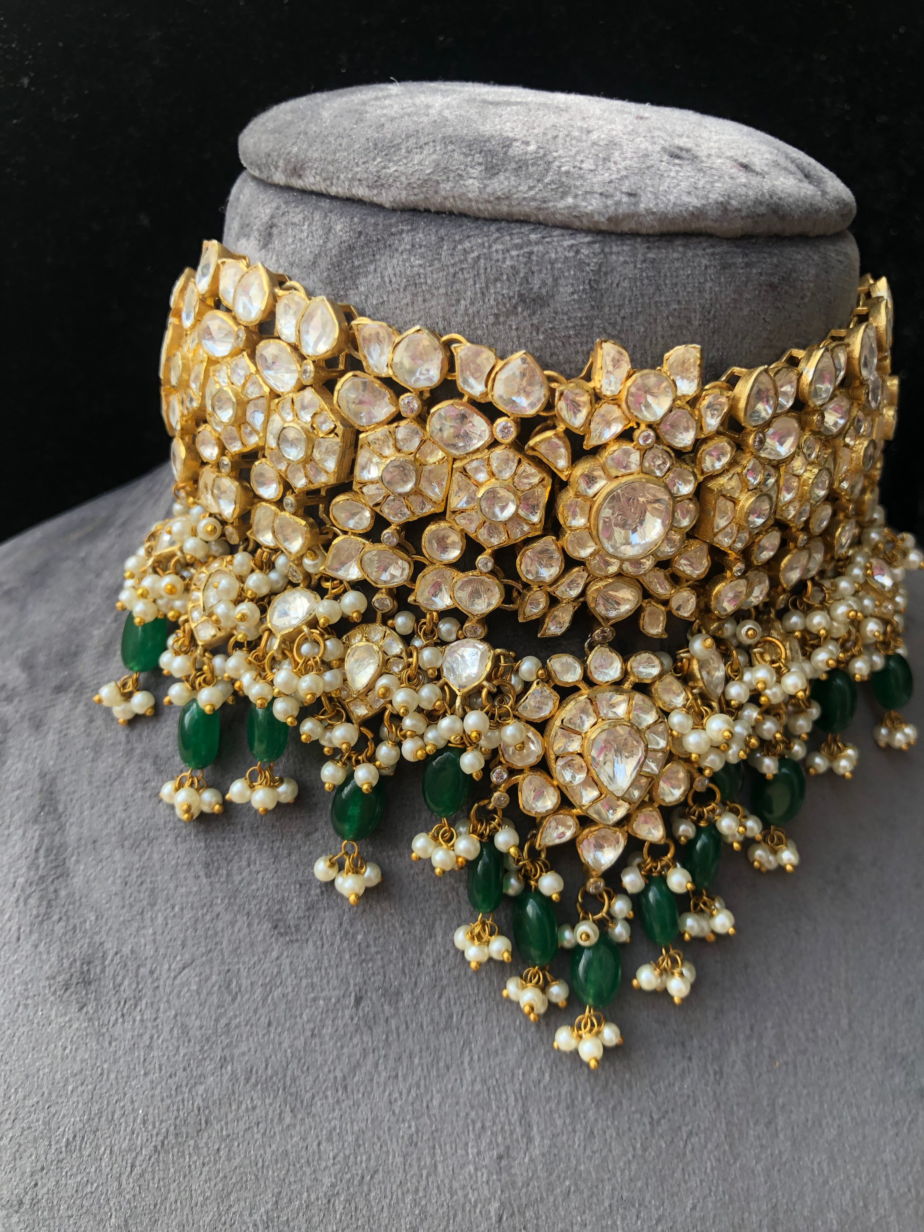 925 Silver Naveya Polki Choker Necklace - Amrrutam Jewellery