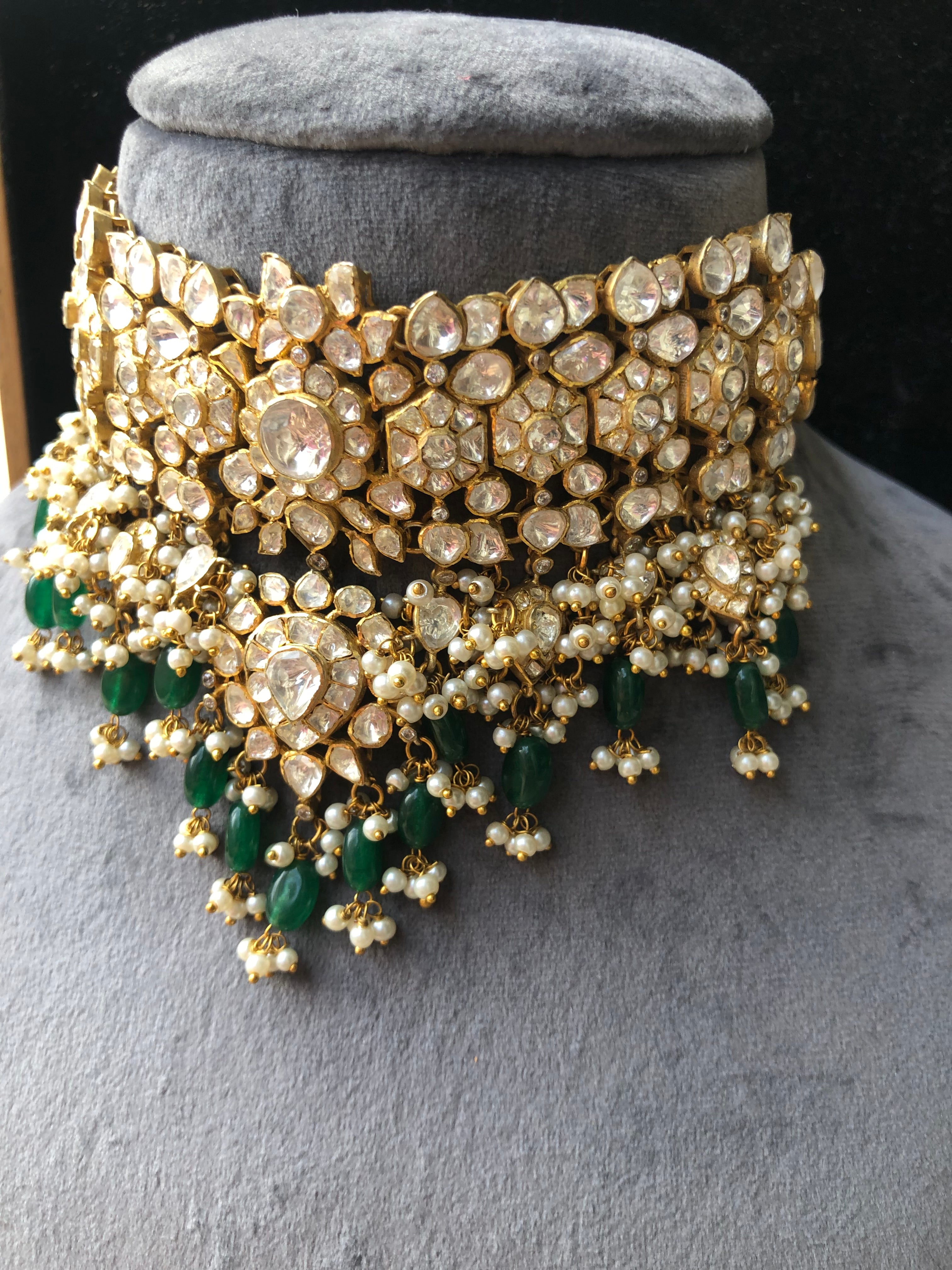 925 Silver Naveya Polki Choker Necklace - Amrrutam Jewellery