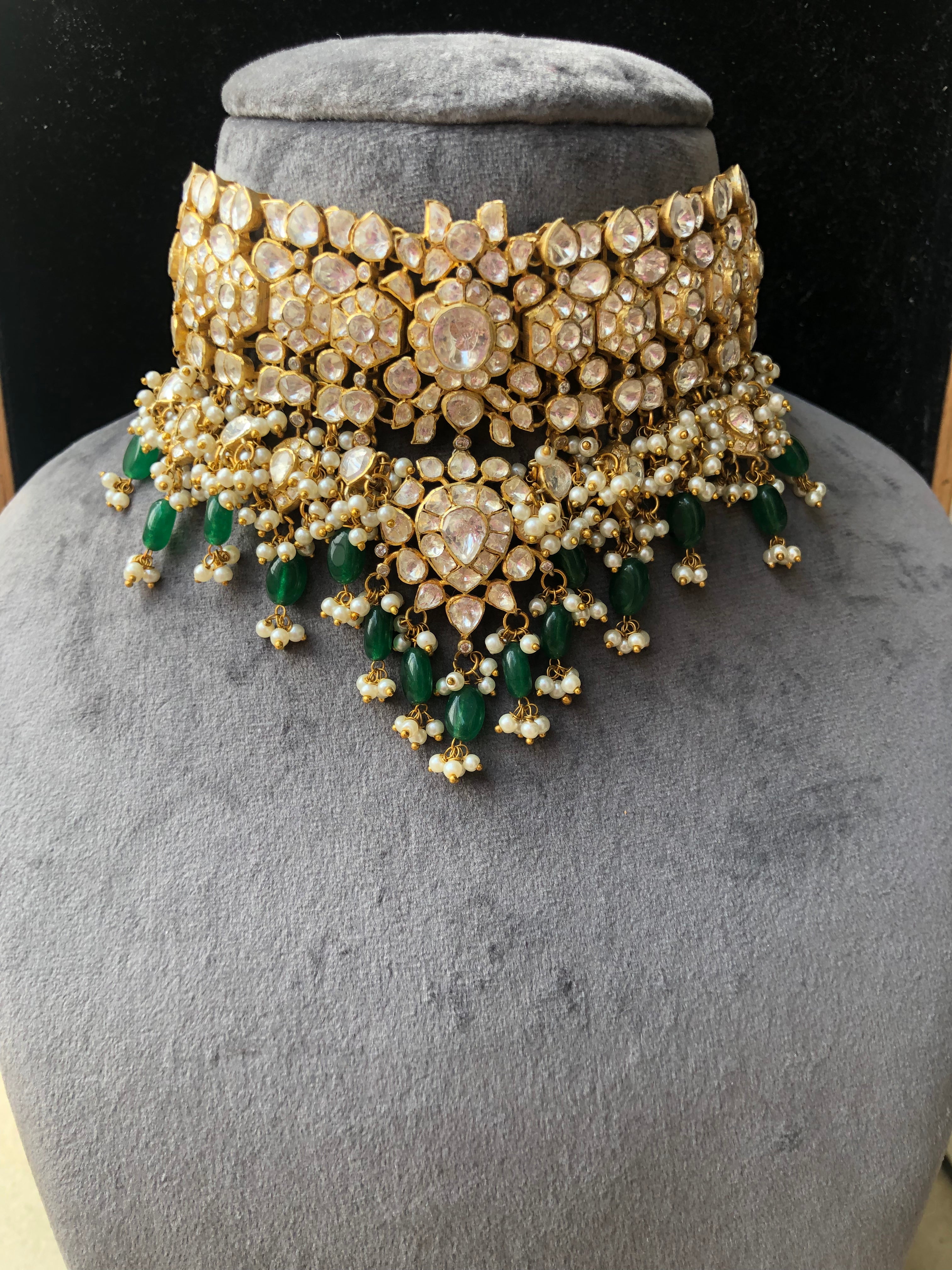 925 Silver Naveya Polki Choker Necklace - Amrrutam Jewellery