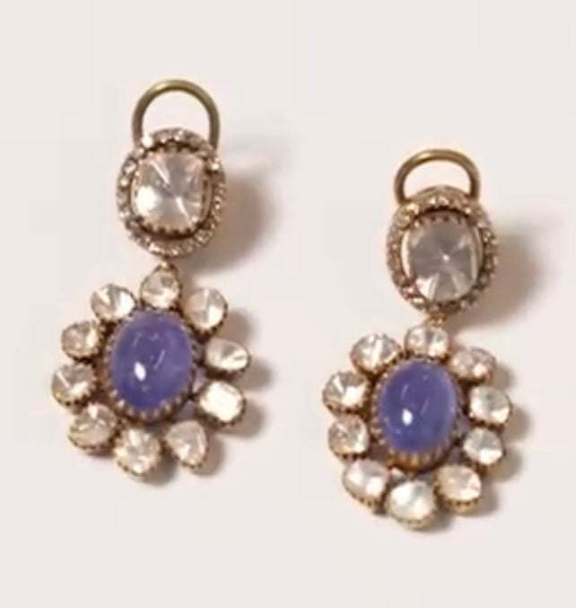 925 Silver Tanzanite Uncut Diamond Earring - Amrrutam Jewellery