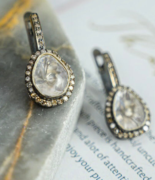 925 Silver Aliya Uncut Diamond Drop Earrings - Amrrutam 