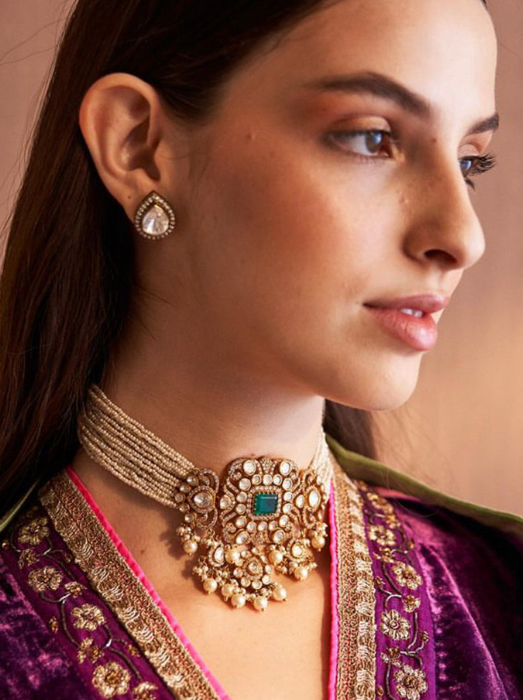 925 Silver Marya Emerald Choker Necklace - Amrrutam Jewellery