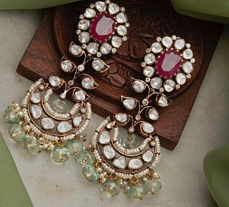 925 Silver Mayur Ruby Necklace Set - Amrrutam