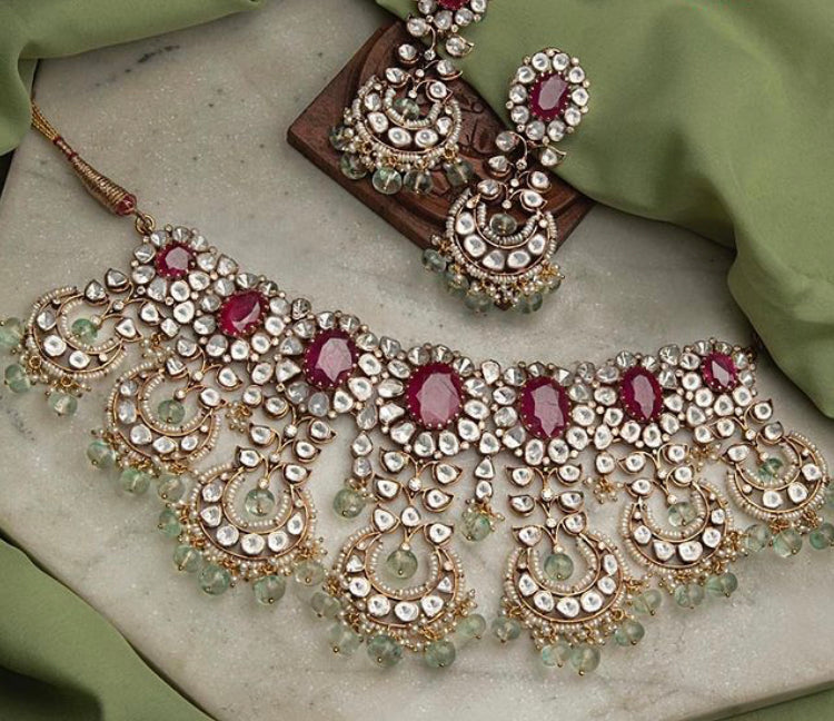 925 Silver Mayur Ruby Necklace Set - Amrrutam