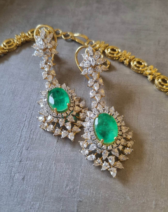 925 Silver Lanzo Emerald Cocktail Earring - Amrrutam