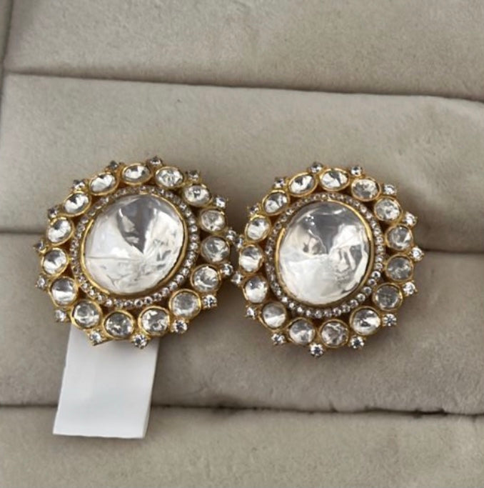 925 Silver Nihaar Polki Stud Earrings - Amrrutam