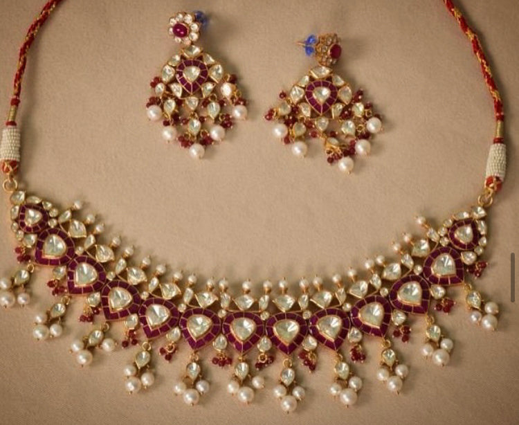 925 Silver Varshney Ruby Polki Festive Necklace Set - Amrrutam Jewellery